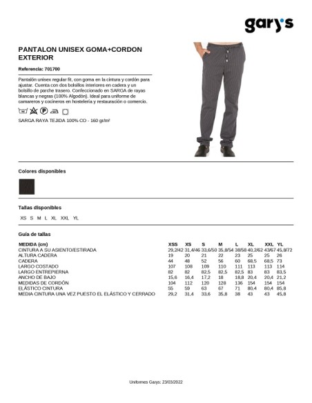 PANTALON COCINERO 7017 GARYS
