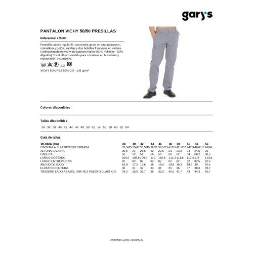 PANTALON COCINA CUADRO VICHY 7750 GARYS 2