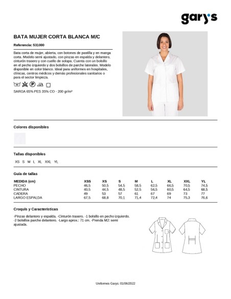 BATA MUJER MANGA CORTA 531000  GARYS