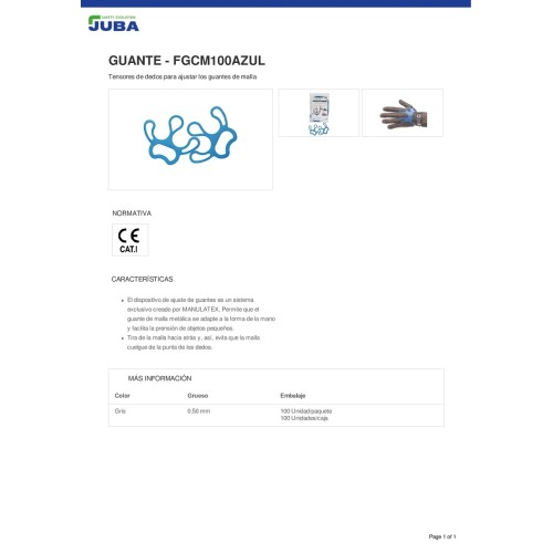 TENSOR DEDOS GUANTE METALICO 100 UD JUBA