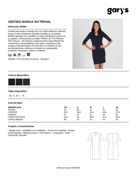 VESTIDO MANGA 3/4 TRIVIAL GARYS