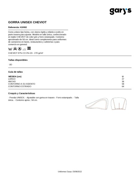 GORRA UNISEX CHEVIOT 410002 GARYS