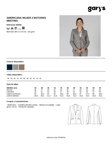 AMERICANA MUJER 2 BOTONES  MEETING GARYS