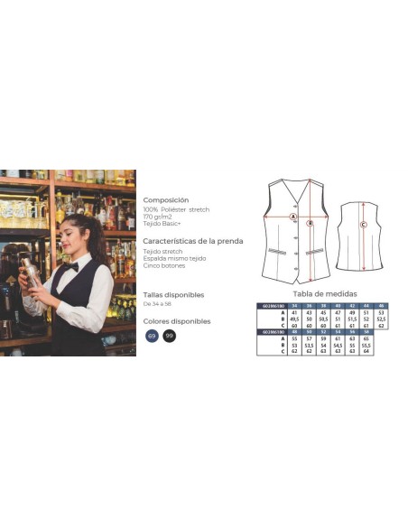 CHALECO CAMARERA POLIESTER STRECH 603MT618 DACOBEL