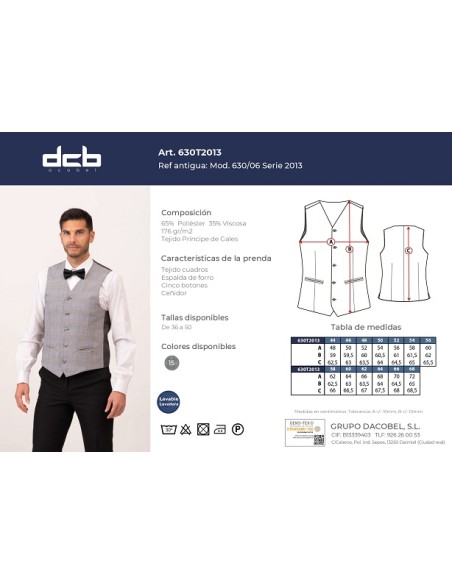 CHALECO CAMARERO CUADRO PRINCIPE DE GALES DACOBEL