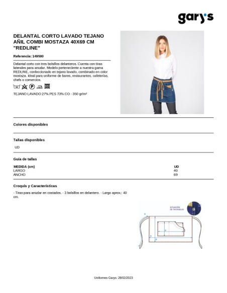 DELANTAL CORTO LAVADO TEJANO AÑIL 1495 GARYS