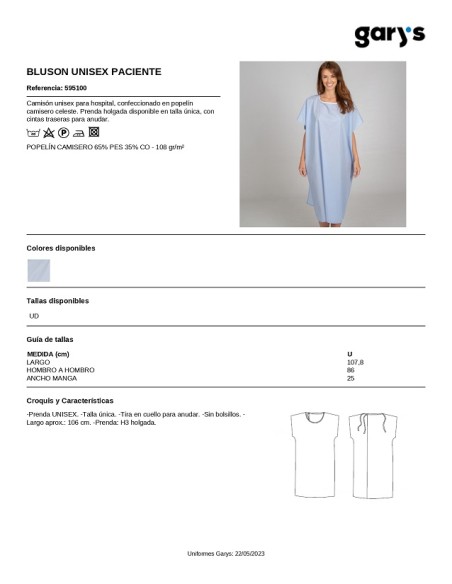 BATA UNISEX PACIENTE 595100 GARYS