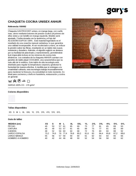 CHAQUETA COCINA UNISEX ANHUR GARYS